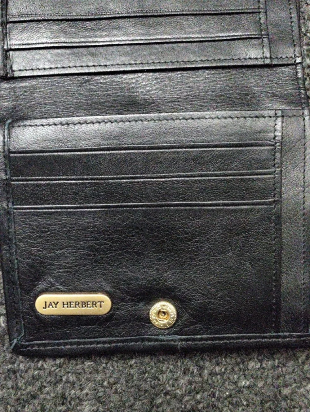 JAY HERBERT Black Woven Leather Compact Wallet with Gold Accent
